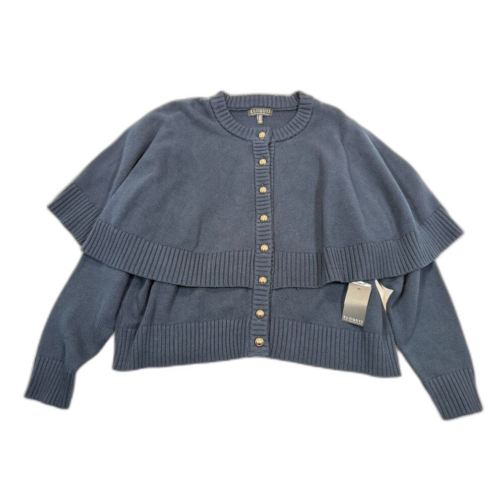 ELOQUII Off Shoulder Button Sweater Blue Gold Buttons Plus 22/24 NWT